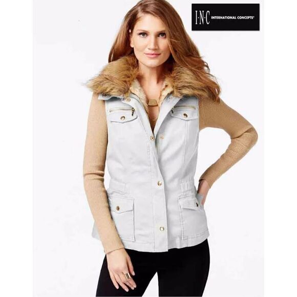 NWT INC Vintage Gorgeous Petite M Convertible Faux-Fur Anorak Vest White 4 in 1 - Picture 12 of 12